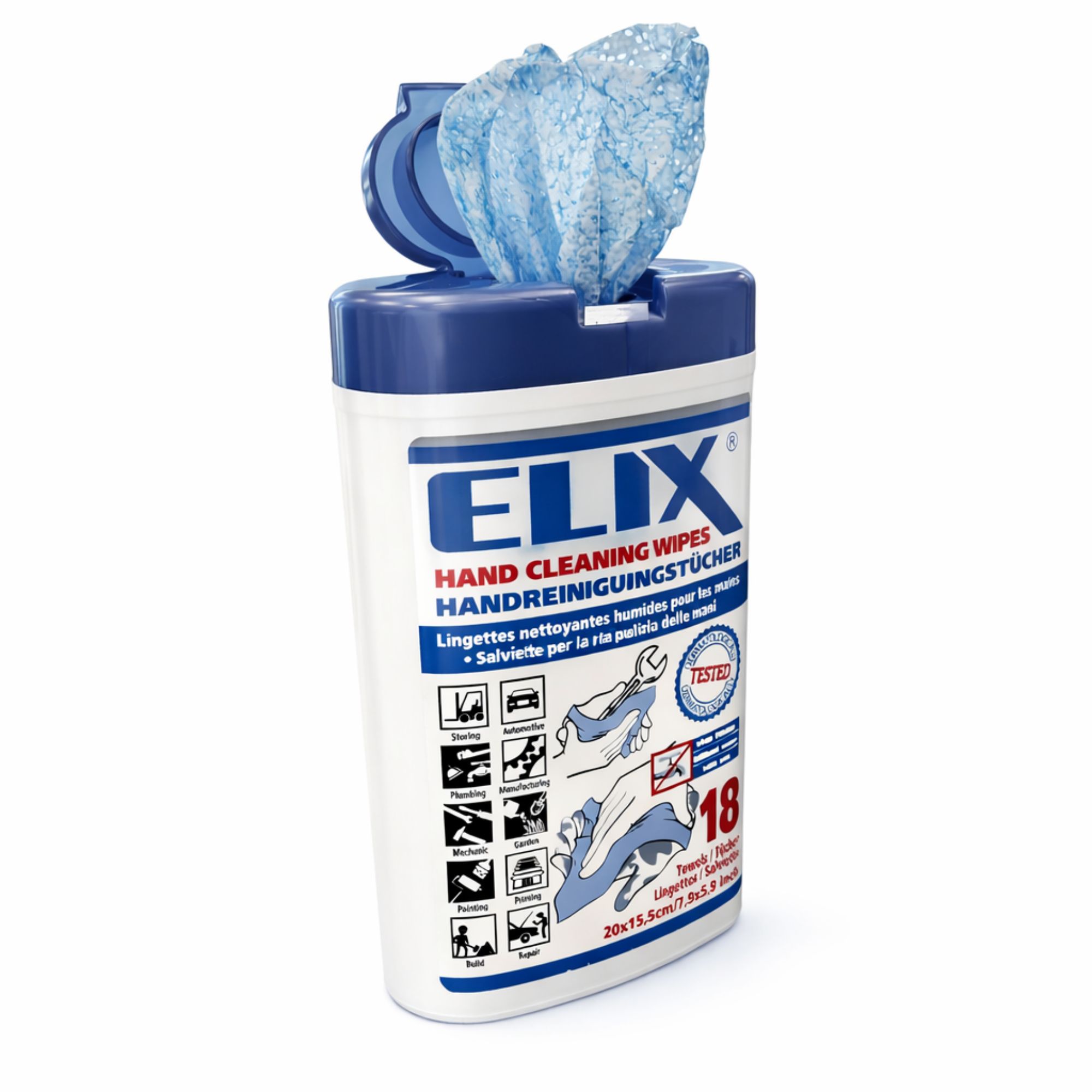 Renseservietter til værksted - ELIX Hand Cleaning Wipes - 18 stk